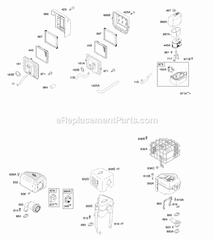 Air Cleaner Exhaust System Diagram and Parts List for 12T412-0110-F8  Briggs and Stratton Engine